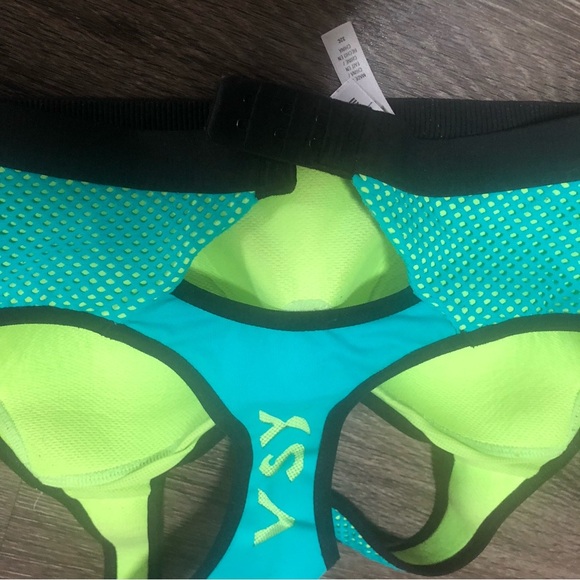 VSX Sport Victoria's Secret Teal Neon Yellow Dot Mesh Racerback Sports Bra 32C - Picture 3 of 9